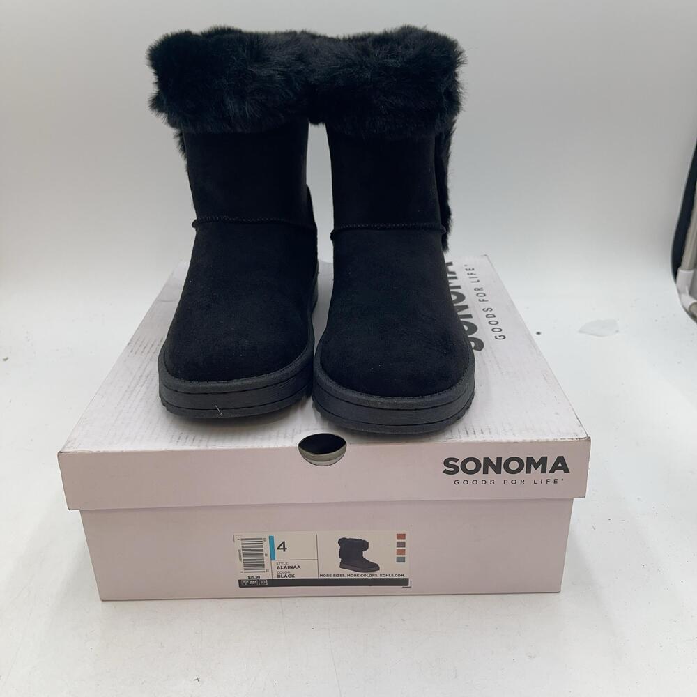Sonoma Goods For Life Alainaa Boots Kids Size 4 Black Faux Suede Fur Winter